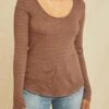 Itana Long Sleeve Scallop Knit Tee - Azure Umber Stripe