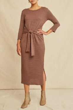 Colombe Scallop Knit Dress - Azure Umber Stripe