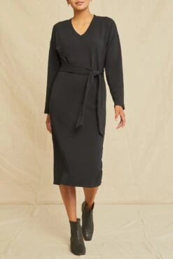 Ava Luxe Fleece Dress - Black