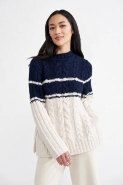 Sena Wool Sweater - Ivory Navy Stripe