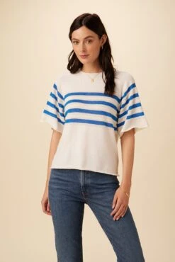 Bonet Organic Cotton Top - Ivory And Blue Stripe