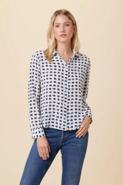 Bixby Washable Silk Blouse - Squared Up White