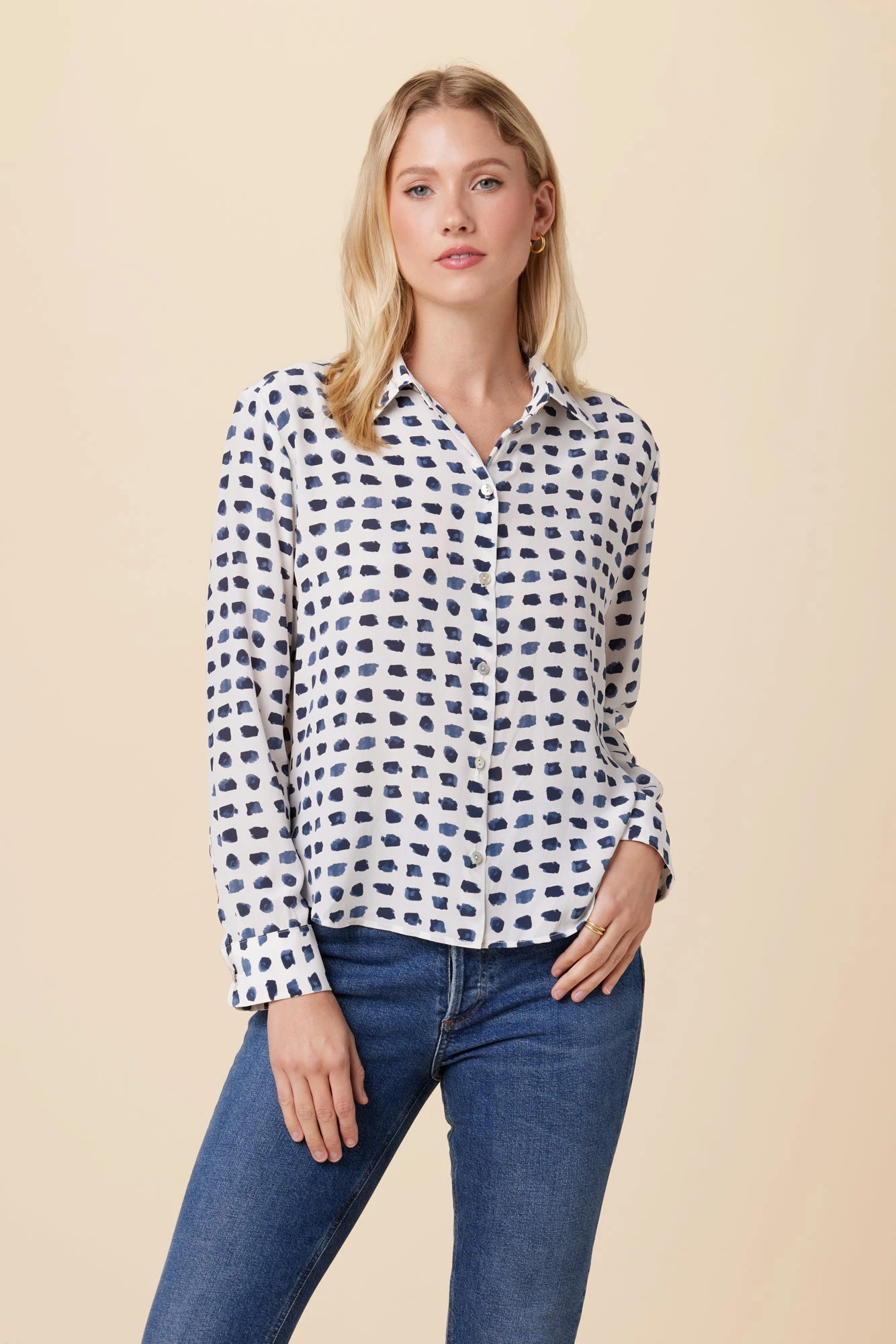 Bixby Washable Silk Blouse - Squared Up White 1 Bixby Washable Silk Blouse - Squared Up White