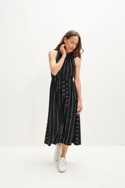 Mila Zero-Waste Dream Knit Dress -AGOLDE Shop 0365 Mila Zero Waste Dress Black Havana Stripe 1617 web