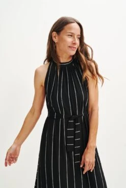Mila Zero-Waste Dream Knit Dress -AGOLDE Shop 0365 Mila Zero Waste Dress Black Havana Stripe 1632 web
