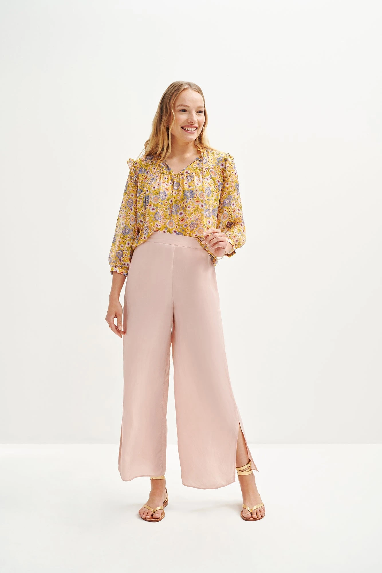 Camila Nouveau Silk Blouse - Midi Floral Sunflower - ReAmour 1 Camila Nouveau Silk Blouse - Midi Floral Sunflower - ReAmour