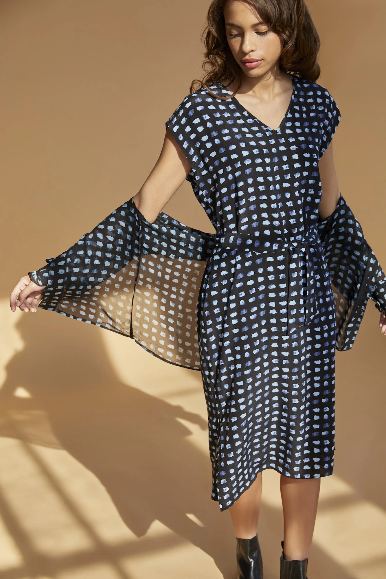 Cindra Washable Silk Midi Dress - Squared Up Black 6 Cindra Washable Silk Midi Dress - Squared Up Black - Image 6