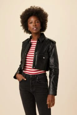Deadwood Bella Cropped Leather Jacket - Black