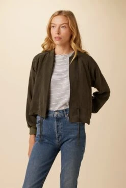 Roux Mixed Cupro Jacket - Olive