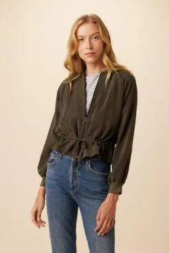 Roux Mixed Cupro Jacket - Olive -AGOLDE Shop 0515 Roux Jacket Olive 4