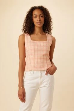 Kinsley Upcycled Top - Pink Peach Plaid