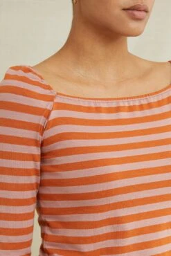 Amela 3/4 Sleeve Reverie Knit Tee - Quartz And Umber -AGOLDE Shop 0590AmelaParisStripeQuartzUmber 1620 web 6065b181 c6d0 48fe 8061 d35138dee613