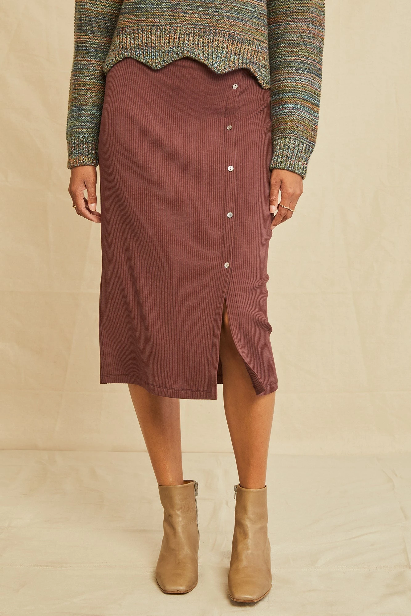 Gadot Paris Rib Skirt - Mocha 1 Gadot Paris Rib Skirt - Mocha