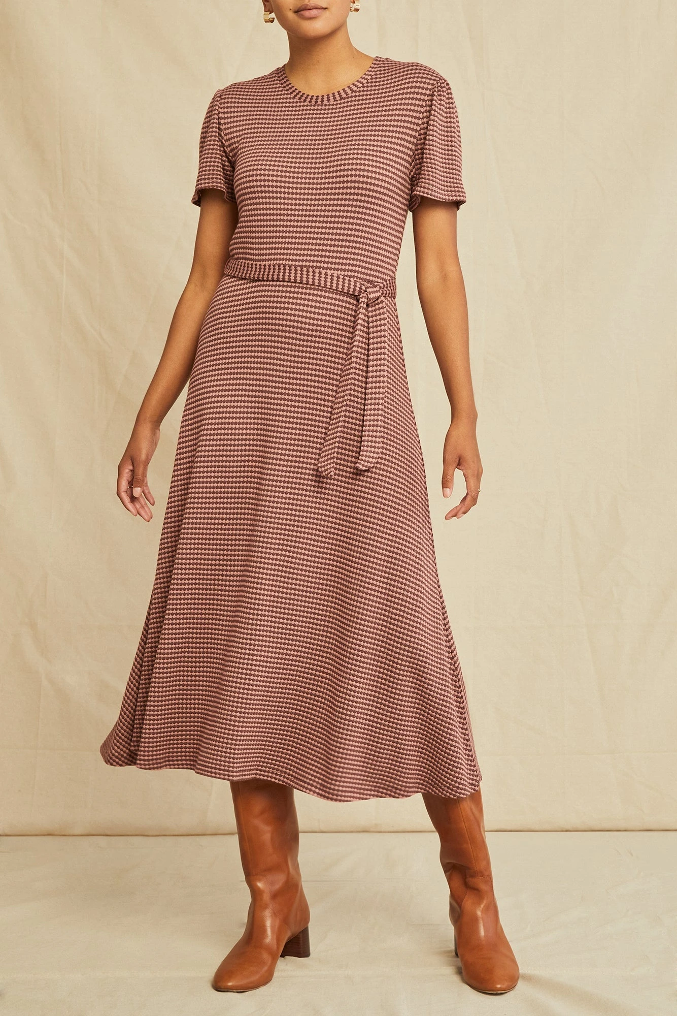 Tenille Scallop Knit Dress - Maple Quartz Stripe 1 Tenille Scallop Knit Dress - Maple Quartz Stripe