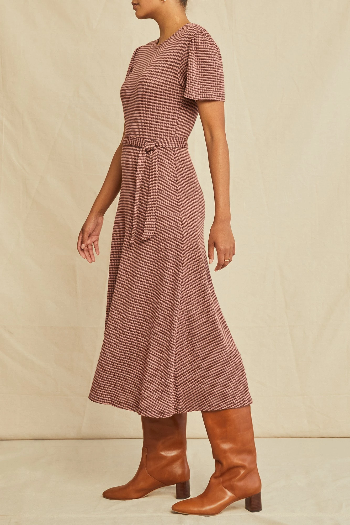 Tenille Scallop Knit Dress - Maple Quartz Stripe 2 Tenille Scallop Knit Dress - Maple Quartz Stripe - Image 2