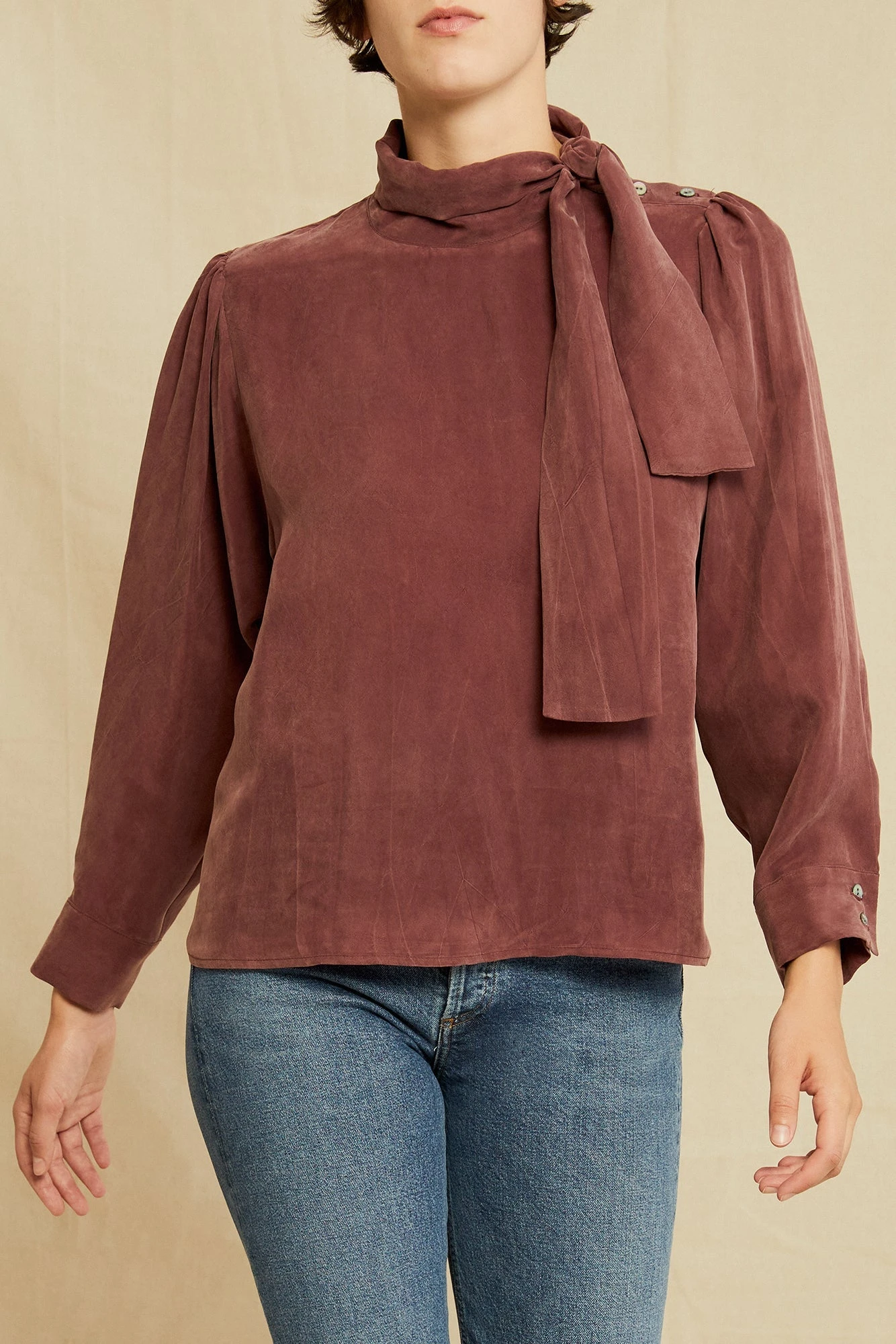 Olivet Cottonseed Cupro Blouse - Mocha 2 Olivet Cottonseed Cupro Blouse - Mocha - Image 2