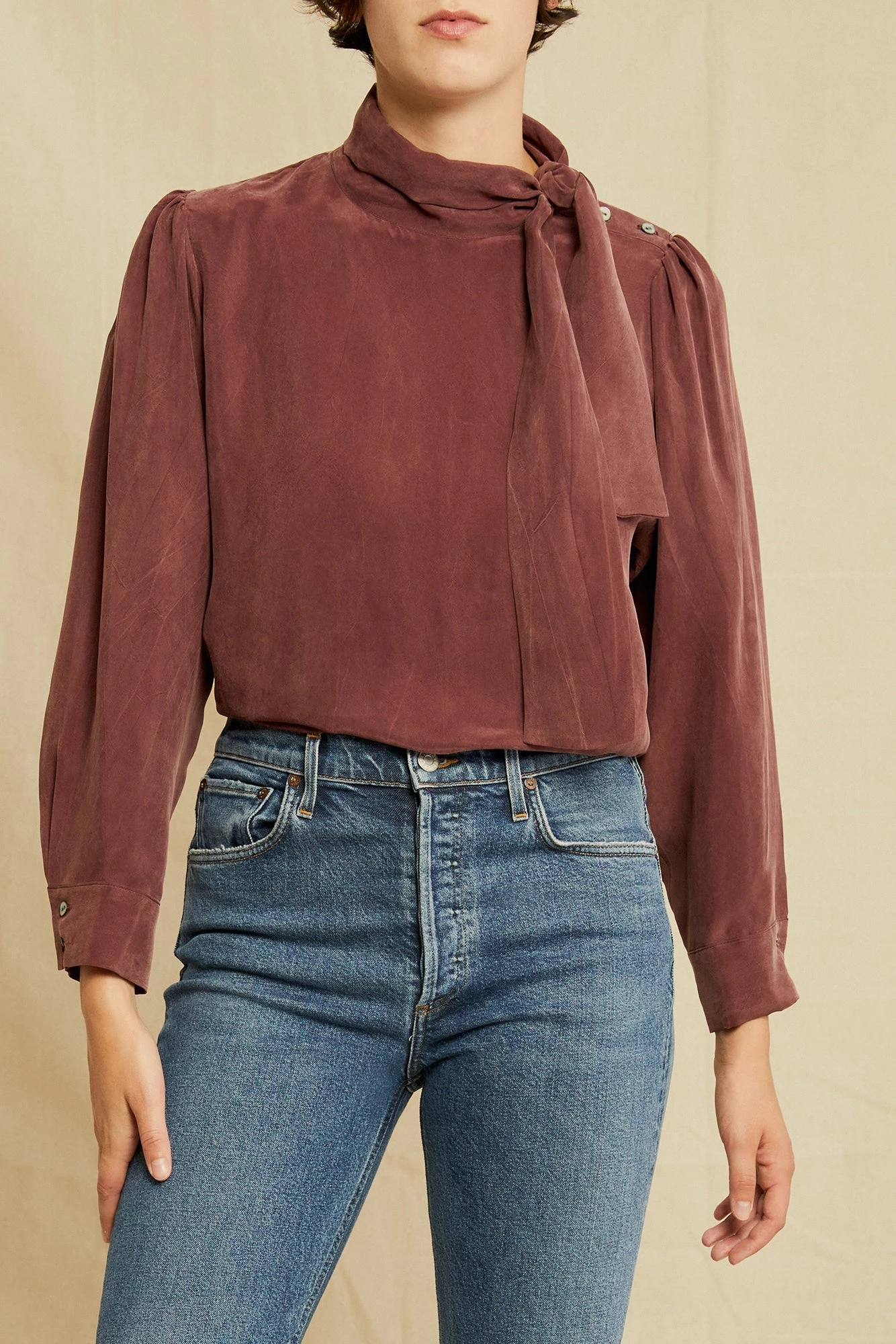 Olivet Cottonseed Cupro Blouse - Mocha 1 Olivet Cottonseed Cupro Blouse - Mocha