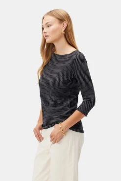 Francoise 3/4 Sleeve Dream Knit Tee - Gigi Black Stripe -AGOLDE Shop 1005R1 34 Francoise Gigi Black Stripe 2