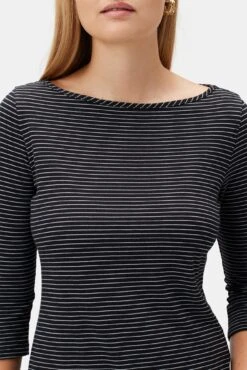 Francoise 3/4 Sleeve Dream Knit Tee - Gigi Black Stripe