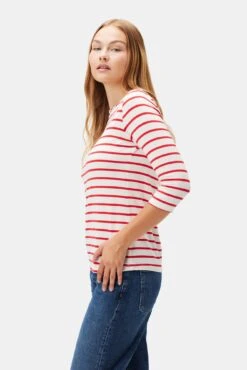 Francoise 3/4 Sleeve Dream Knit Tee - Red Poppy Stripe -AGOLDE Shop 1005R1 34 Francoise Red Poppy Stripe 2