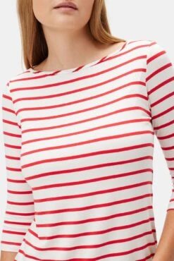 Francoise 3/4 Sleeve Dream Knit Tee - Red Poppy Stripe