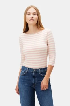 Francoise 3/4 Sleeve Dream Knit Tee - Rose And Ivory