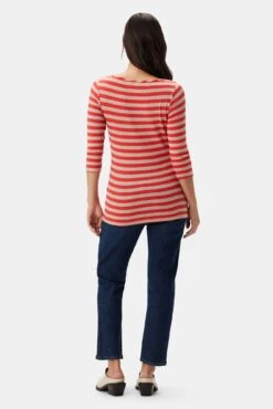 Francoise 3/4 Sleeve Dream Knit Tee - Tangerine Stripe -AGOLDE Shop 1005R1 34 Francoise Tangerine Stripe 3