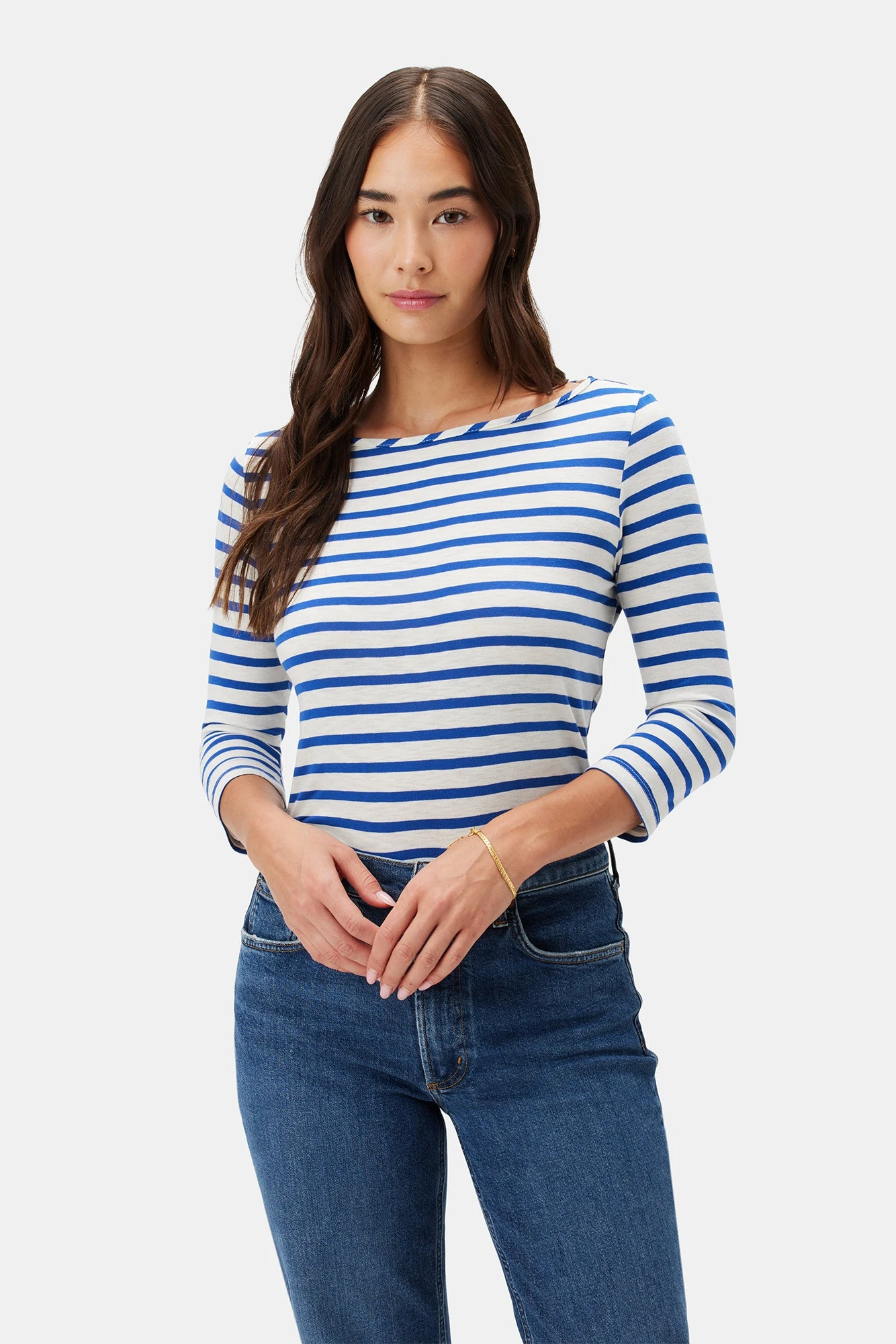 Francoise 3/4 Sleeve Dream Knit Tee - True Blue Stripe 2 Francoise 3/4 Sleeve Dream Knit Tee - True Blue Stripe - Image 2