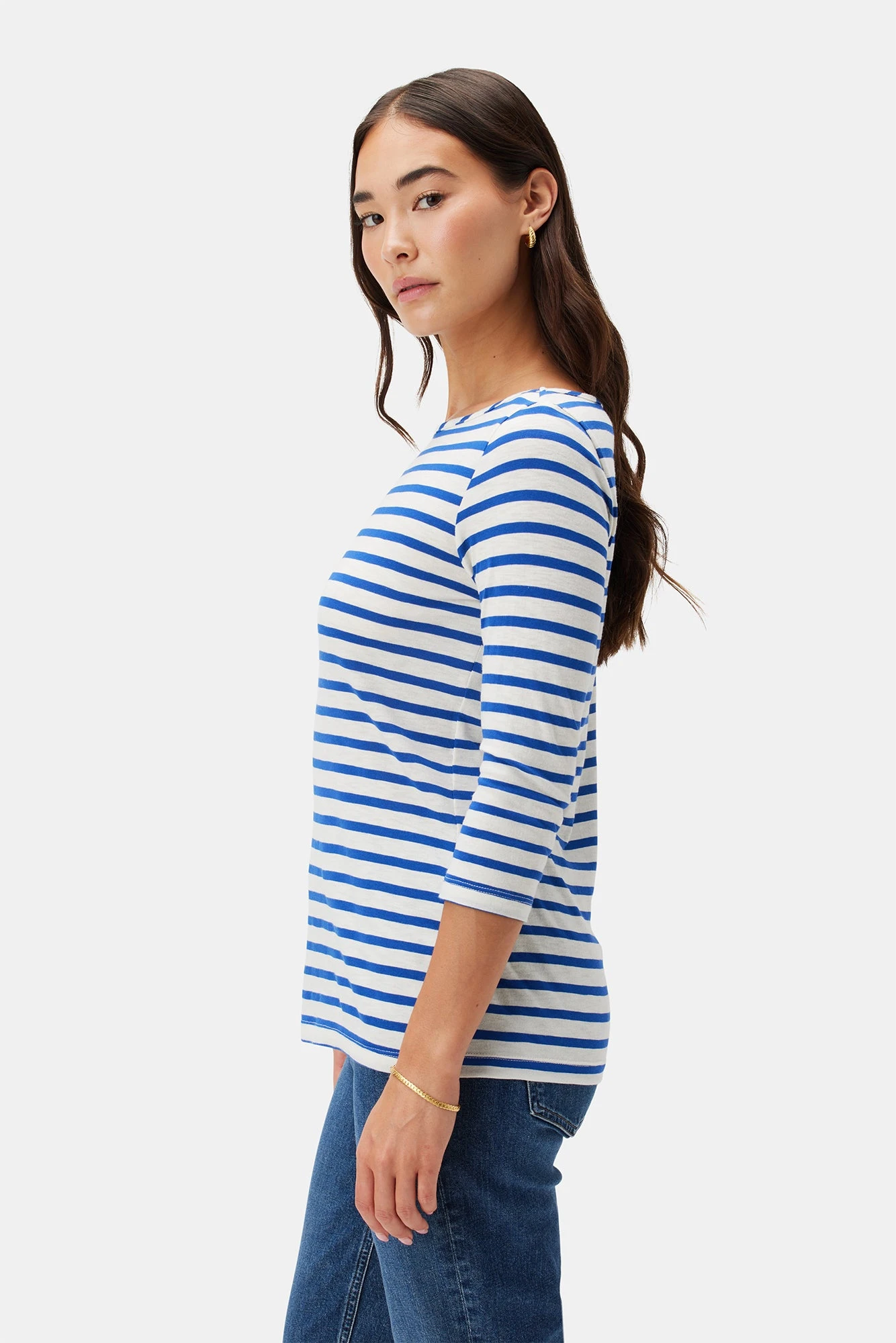 Francoise 3/4 Sleeve Dream Knit Tee - True Blue Stripe 3 Francoise 3/4 Sleeve Dream Knit Tee - True Blue Stripe - Image 3