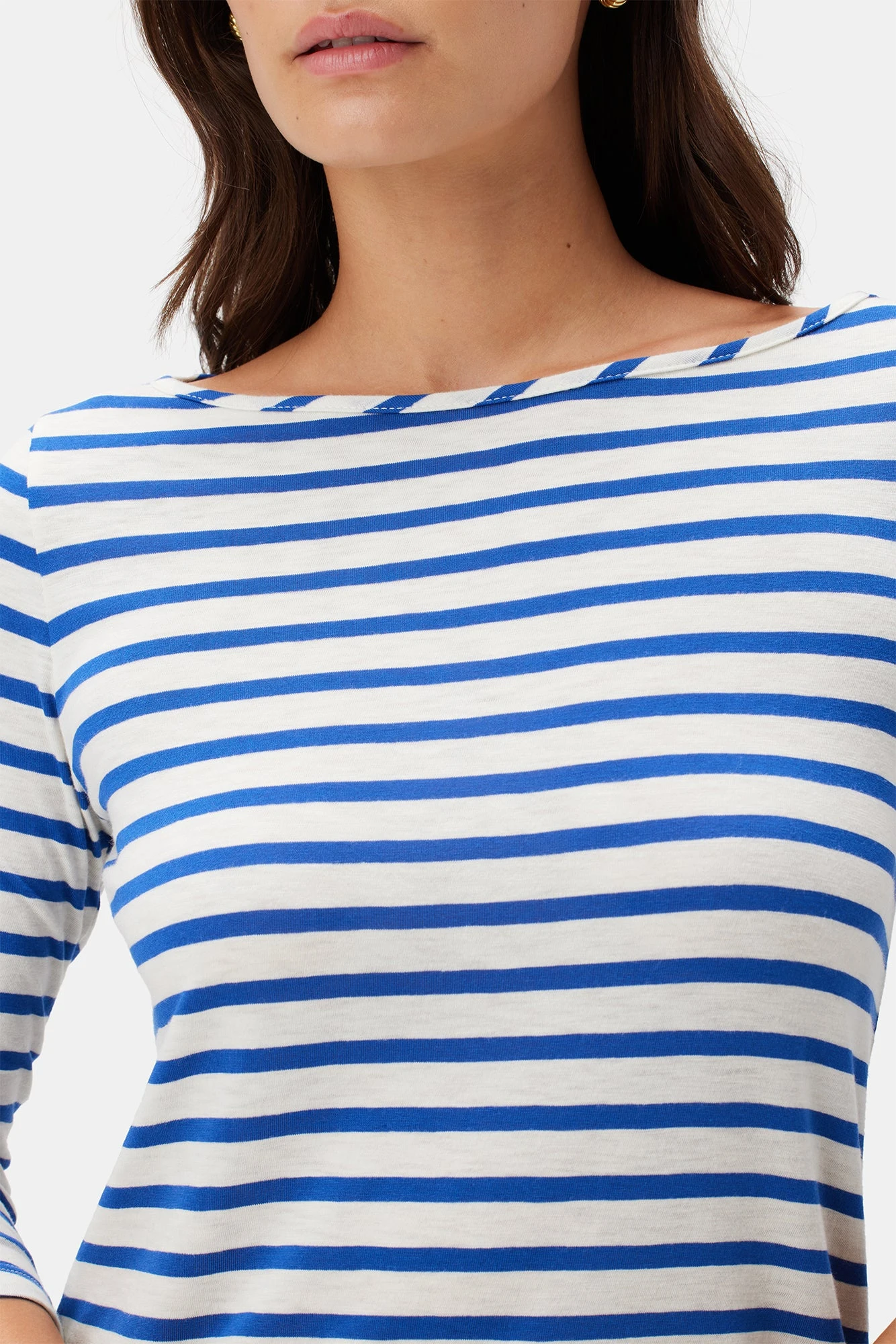 Francoise 3/4 Sleeve Dream Knit Tee - True Blue Stripe 1 Francoise 3/4 Sleeve Dream Knit Tee - True Blue Stripe