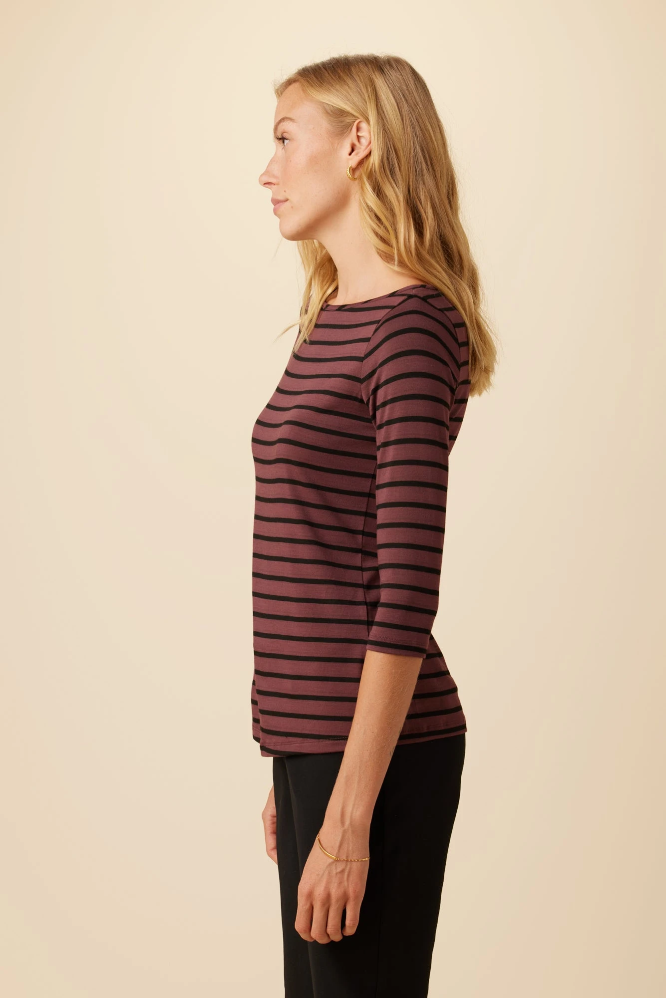 Francoise 3/4 Sleeve Dream Knit Tee - Maple Black Stripe 2 Francoise 3/4 Sleeve Dream Knit Tee - Maple Black Stripe - Image 2