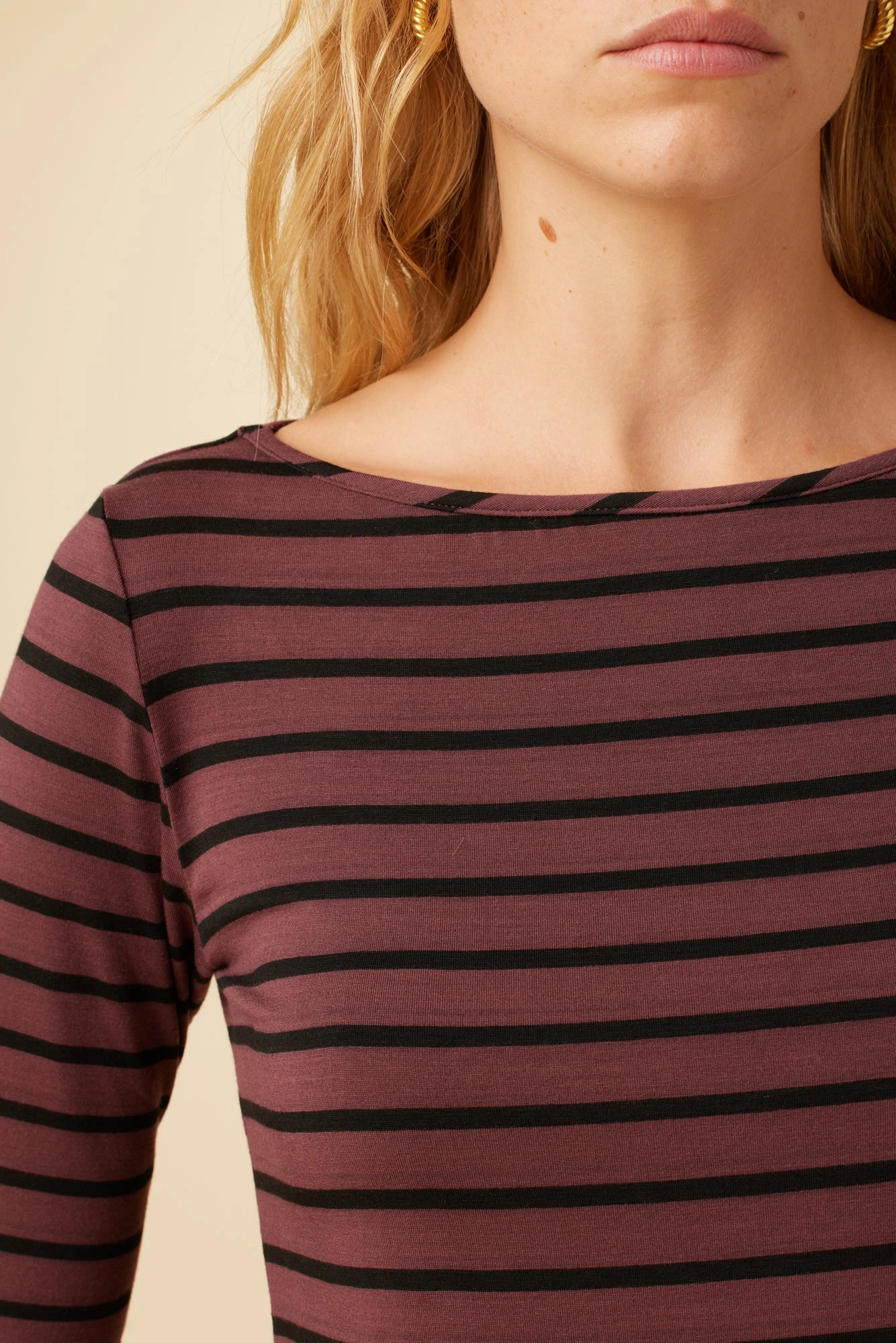 Francoise 3/4 Sleeve Dream Knit Tee - Maple Black Stripe 4 Francoise 3/4 Sleeve Dream Knit Tee - Maple Black Stripe - Image 4