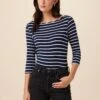 Francoise 3/4 Sleeve Dream Knit Tee - Basque Stripe