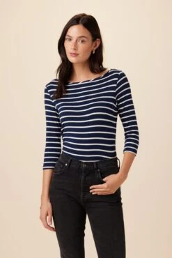 Francoise 3/4 Sleeve Dream Knit Tee - Basque Stripe