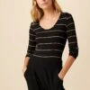 Itana Long Sleeve Dream Knit Tee - Havana Stripe Black