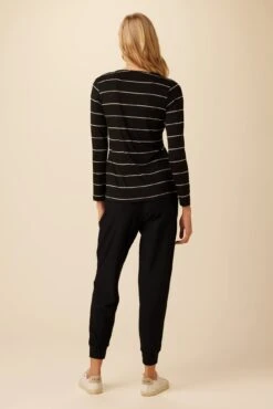 Itana Long Sleeve Dream Knit Tee - Havana Stripe Black -AGOLDE Shop 10070 LS Itana Dream Knit Black Havana Stripe 3