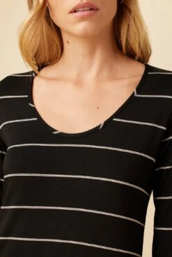 Itana Long Sleeve Dream Knit Tee - Havana Stripe Black -AGOLDE Shop 10070 LS Itana Dream Knit Black Havana Stripe 4