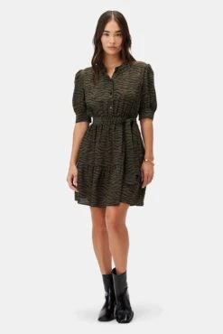 Malta Washable Silk Dress - Zebra Green Black