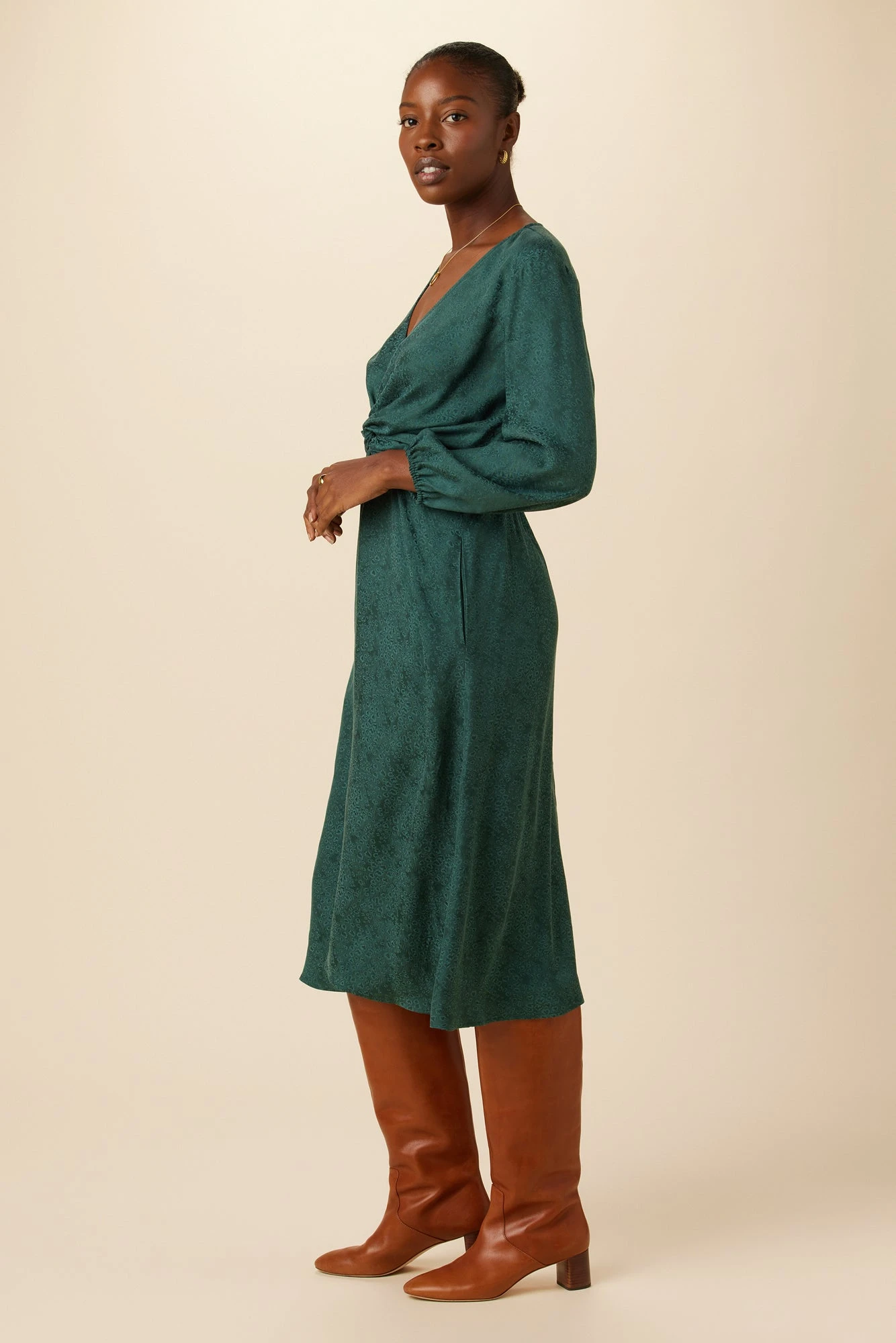 Etta Cupro Viscose Jacquard Dress - Darkest Spruce 2 Etta Cupro Viscose Jacquard Dress - Darkest Spruce - Image 2