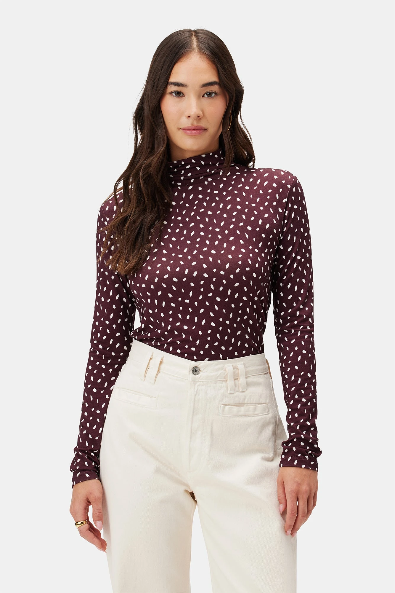 Lux Viscose Knit Turtleneck - Doucet Dot Vineyard 1 Lux Viscose Knit Turtleneck - Doucet Dot Vineyard