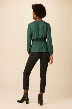 Clemence Cupro Viscose Jacquard Blouse - Darkest Spruce -AGOLDE Shop 10096 LS Clemence Darkest Spruce 3