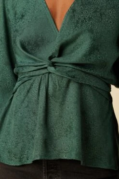 Clemence Cupro Viscose Jacquard Blouse - Darkest Spruce -AGOLDE Shop 10096 LS Clemence Darkest Spruce 4