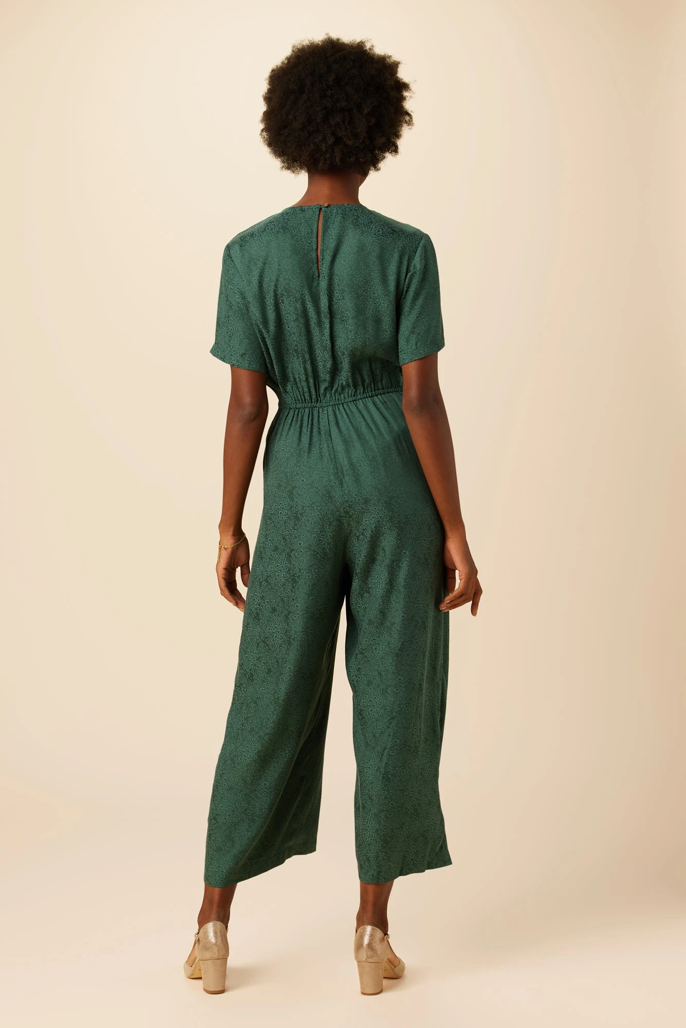 Fantasia Cupro Viscose Jacquard Jumpsuit - Darkest Spruce 3 Fantasia Cupro Viscose Jacquard Jumpsuit - Darkest Spruce - Image 3