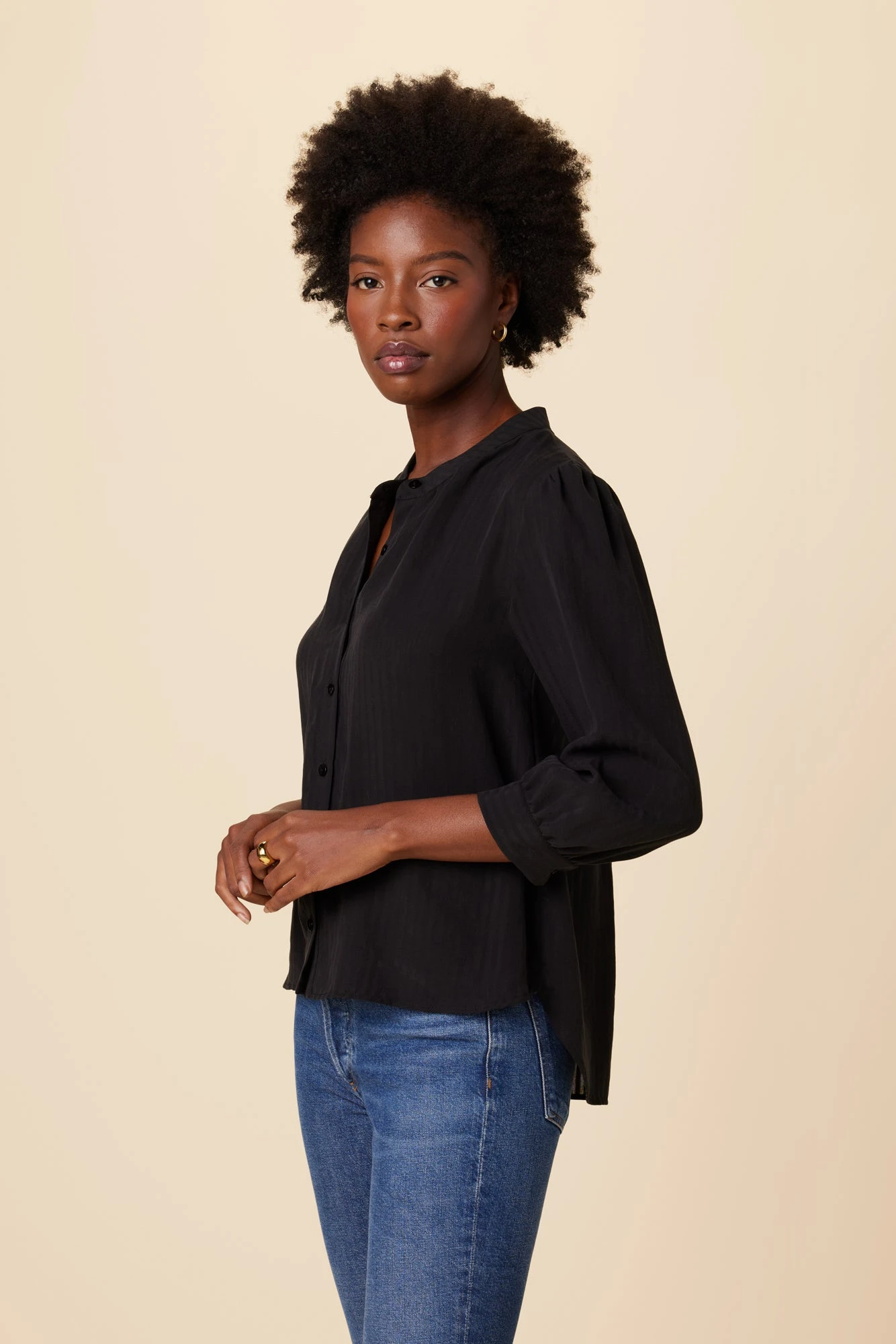 Charlotte 3/4 Sleeve Tencel Blouse - Black 2 Charlotte 3/4 Sleeve Tencel Blouse - Black - Image 2