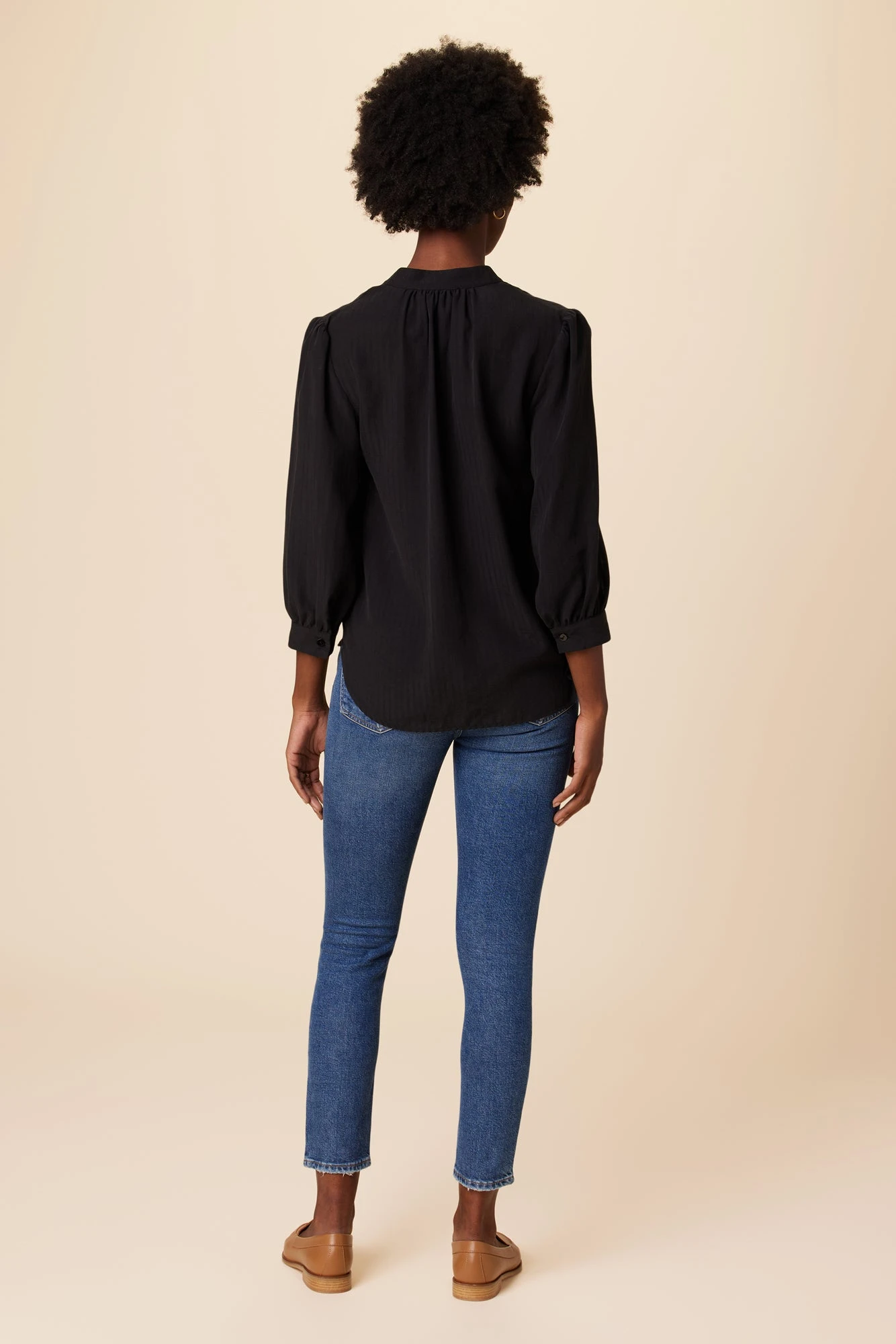 Charlotte 3/4 Sleeve Tencel Blouse - Black 3 Charlotte 3/4 Sleeve Tencel Blouse - Black - Image 3