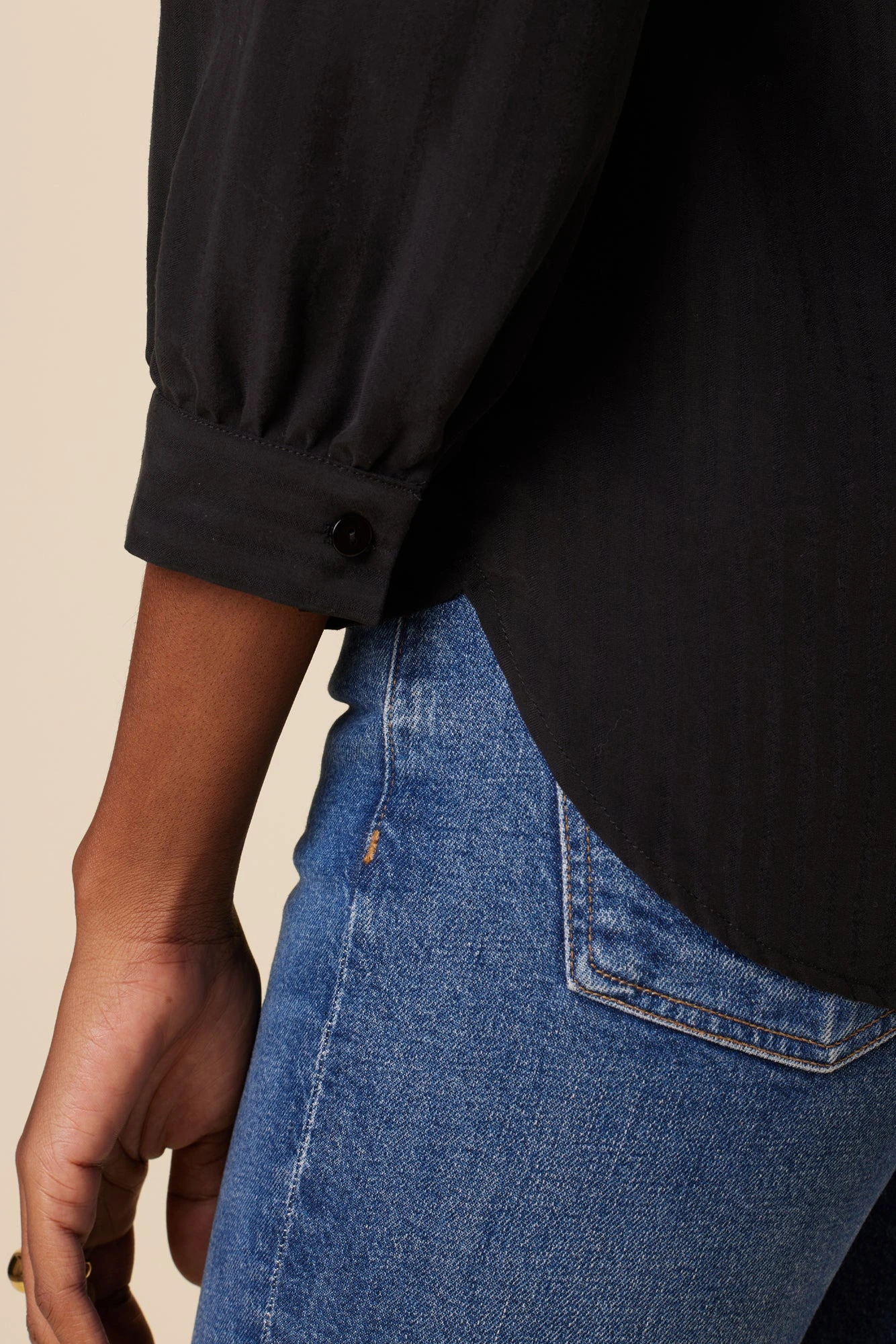 Charlotte 3/4 Sleeve Tencel Blouse - Black 5 Charlotte 3/4 Sleeve Tencel Blouse - Black - Image 5