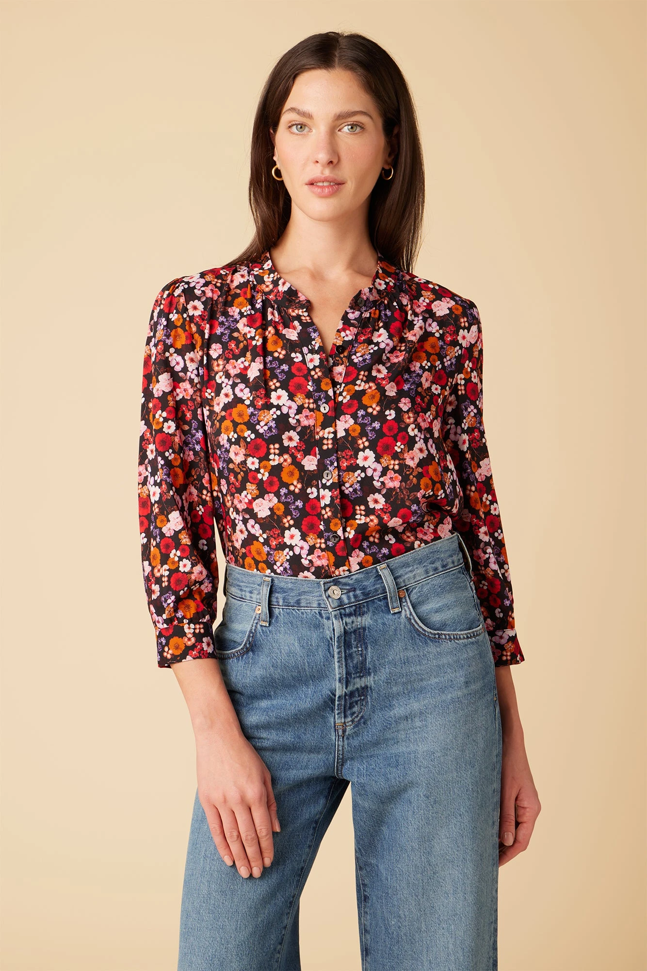 Charlotte 3/4 Sleeve Ecovero Blouse - Villa Floral 1 Charlotte 3/4 Sleeve Ecovero Blouse - Villa Floral