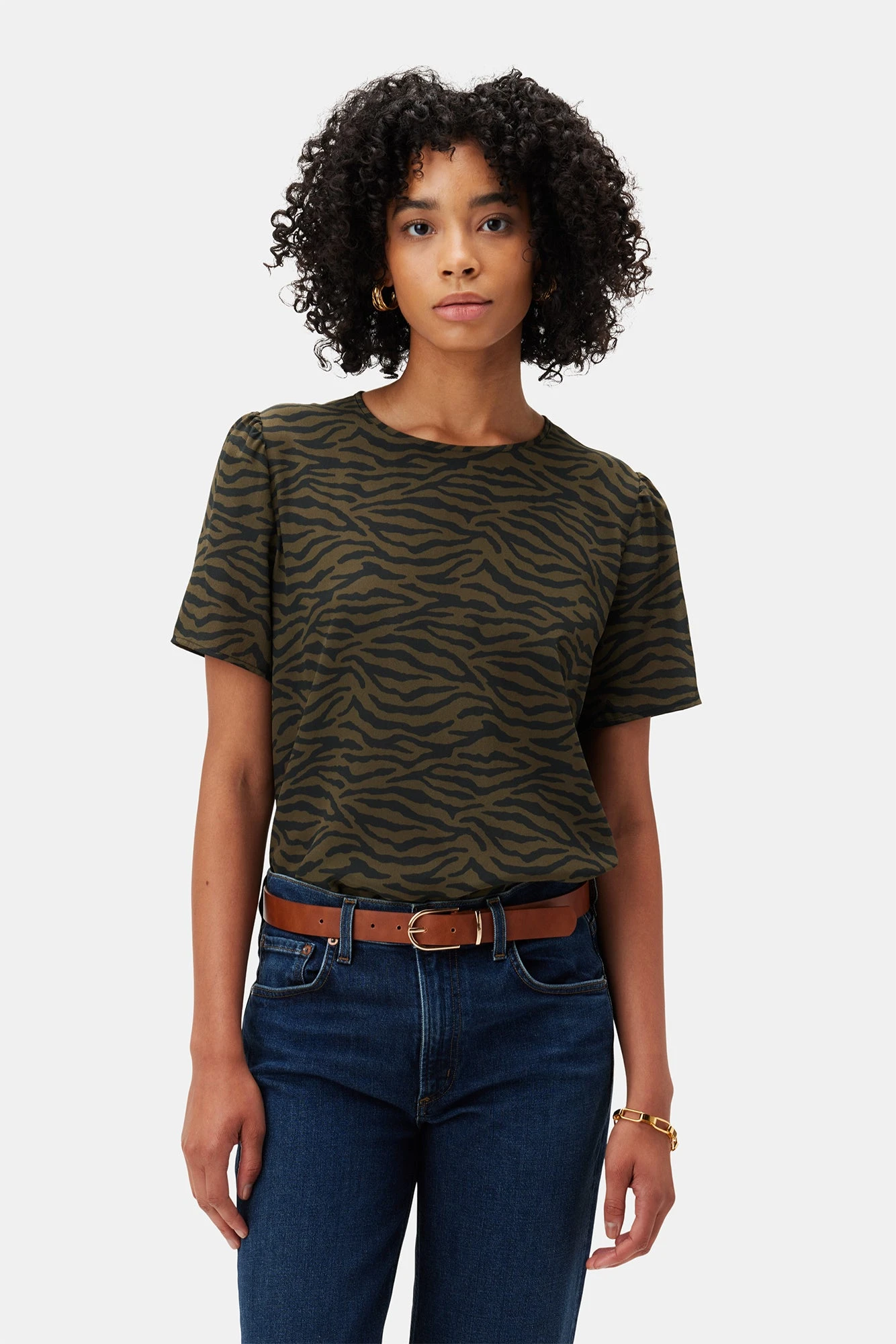 Odilia Washable Silk Blouse - Zebra Green Black 1 Odilia Washable Silk Blouse - Zebra Green Black