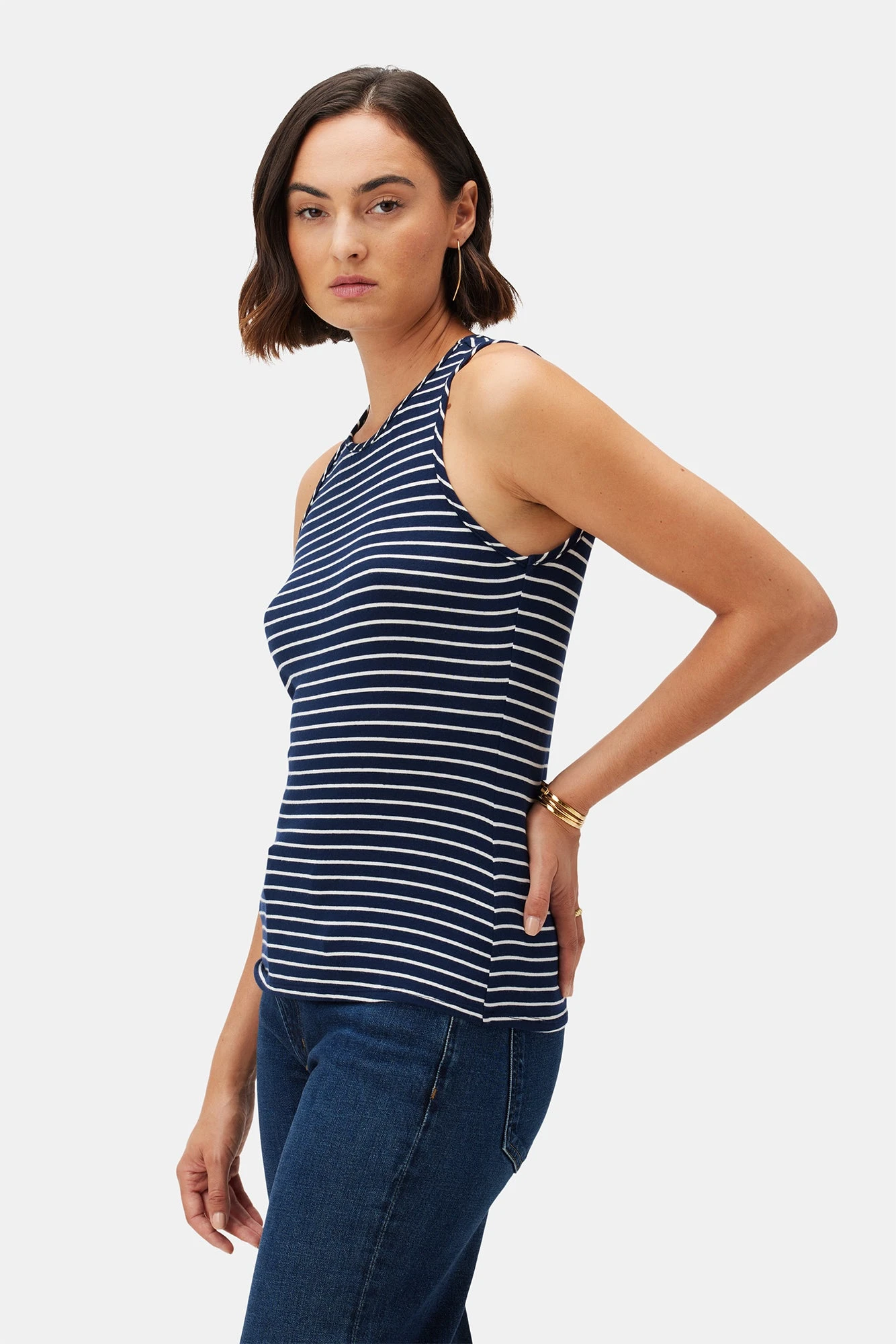 Jillian Dream Knit Tank - Navy Natural Stripe 2 Jillian Dream Knit Tank - Navy Natural Stripe - Image 2