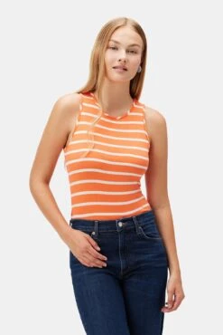 Jillian Dream Knit Tank - Tangerine Stripe